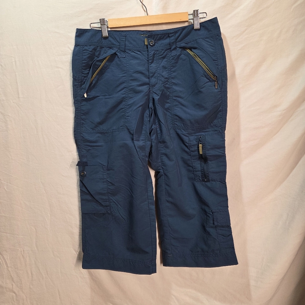 Blue Cargo Capri Hiking Gorpcore Pants Zippered Pockets Eddie Bauer Sz 8
